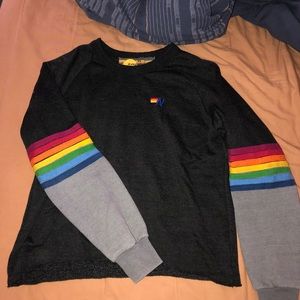 Aviator Nation Rainbow Stitch Sleeve Crew Sweatshirt - Black Size XS